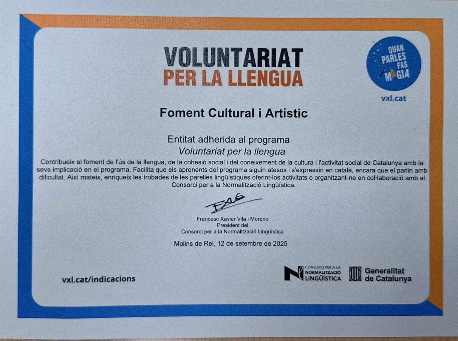 El Foment se suma al Voluntariat per la llengua - Foment Molins Cultural